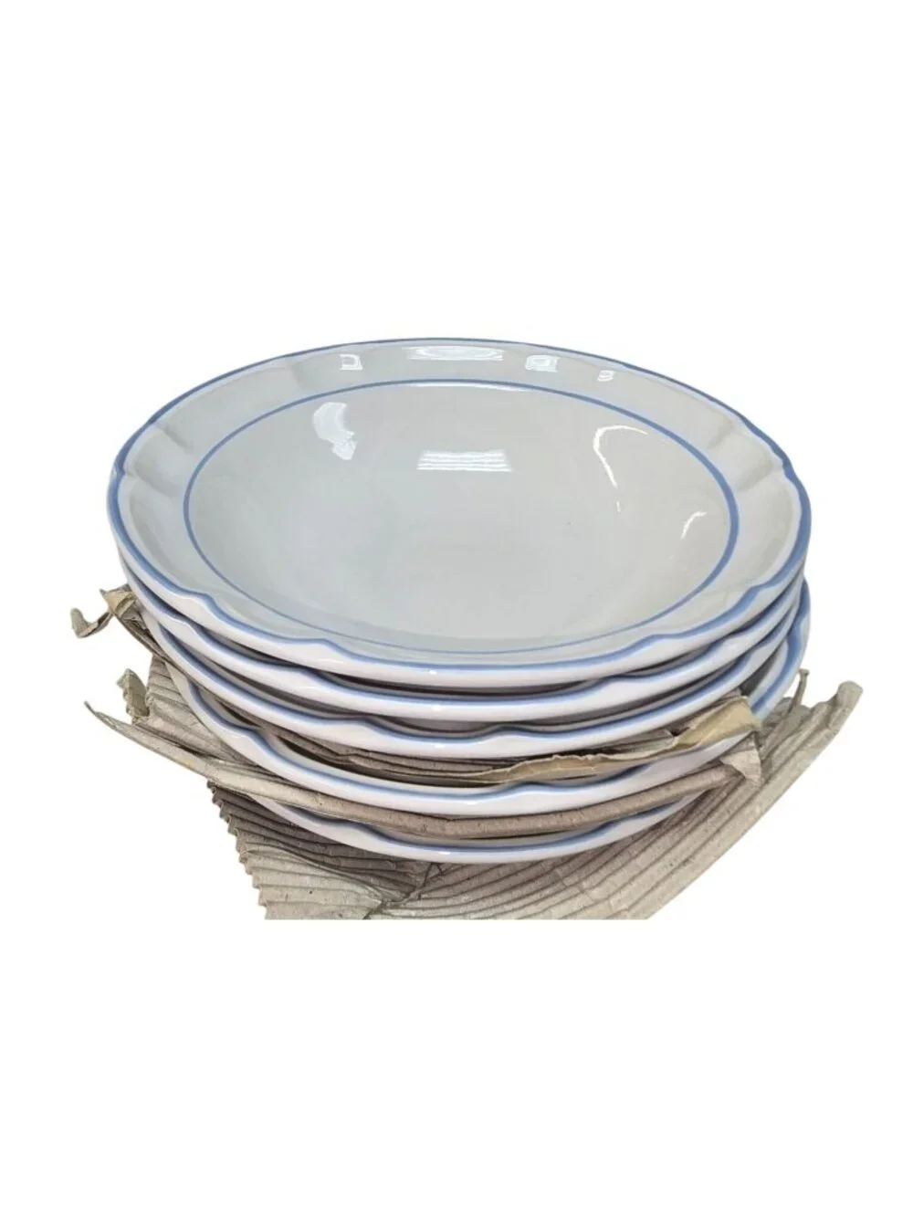 Floral Expressions Dessert Bowls SET 5 Stoneware Scalloped Edge & Blue Rim